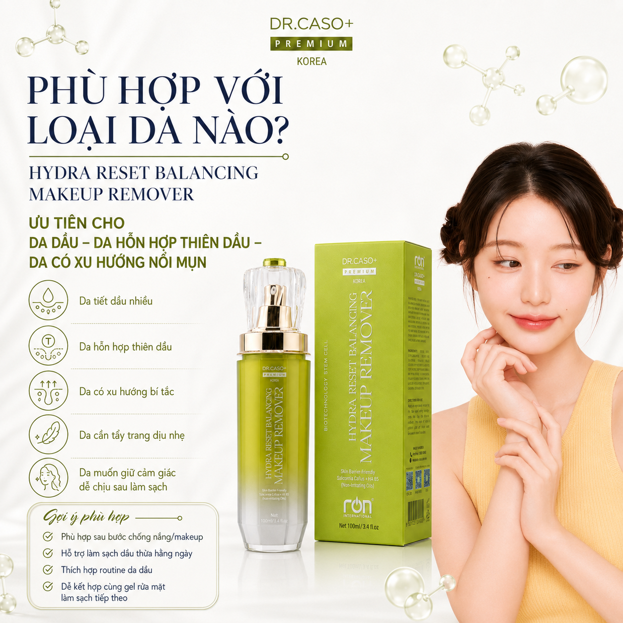 RON DR.CASO+ PREMIUM HYDRA RESET BALANCING MAKEUP REMOVER/Tẩy Trang Đa Tầng Hydra Reset – Hỗ Trợ Cân Bằng Và Củng Cố Hàng Rào Da